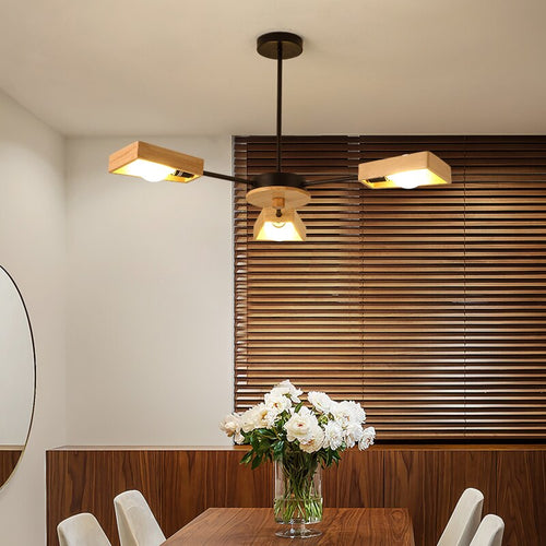 Lustre scandinave LED avec lampes en bois Rauwl - vue 4 sur 12