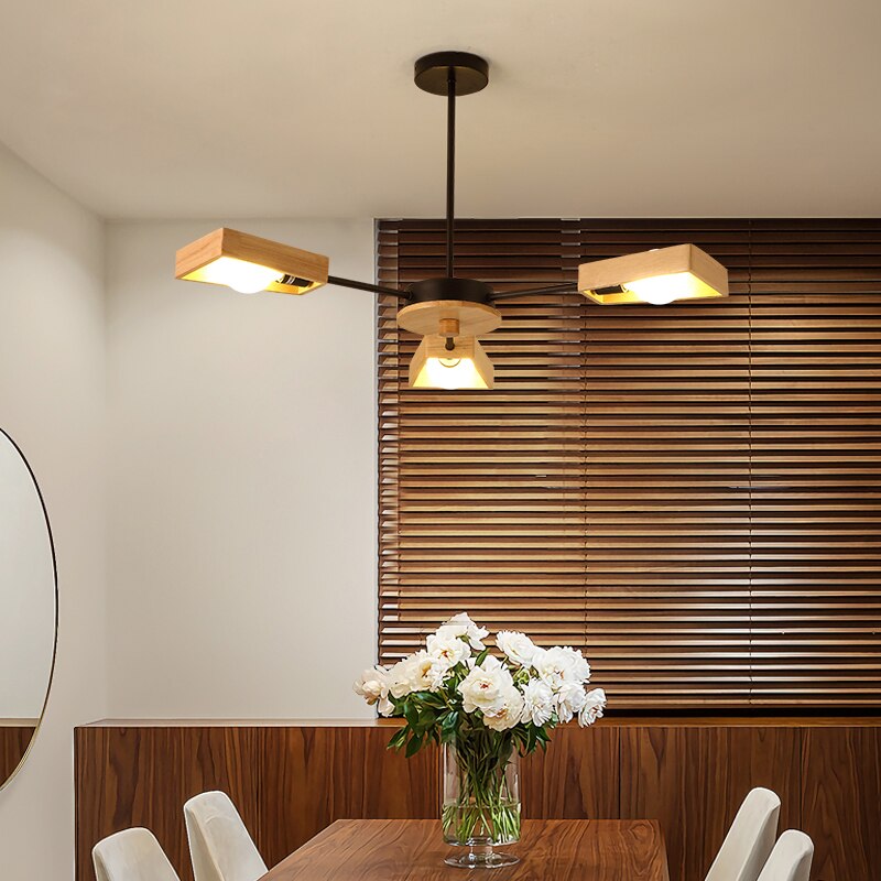 Lustre scandinave LED avec lampes en bois Rauwl - vue 3 sur 12