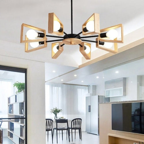 Lustre scandinave LED avec lampes en bois Rauwl - vue 5 sur 12