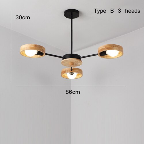 Lustre scandinave LED avec lampes en bois Rauwl - vue 9 sur 12