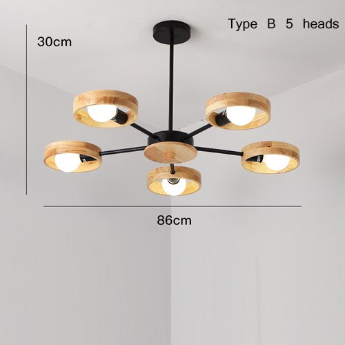 Lustre scandinave LED avec lampes en bois Rauwl - vue 10 sur 12