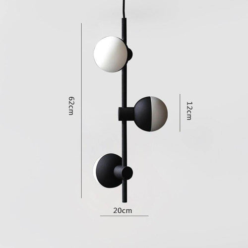 Suspension moderne à LED en métal noir avec trois boules en verre Chandelier - vue 5 sur 5