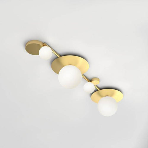 Plafonnier design à LED en métal doré et boules en verre style géométrique - vue 4 sur 5