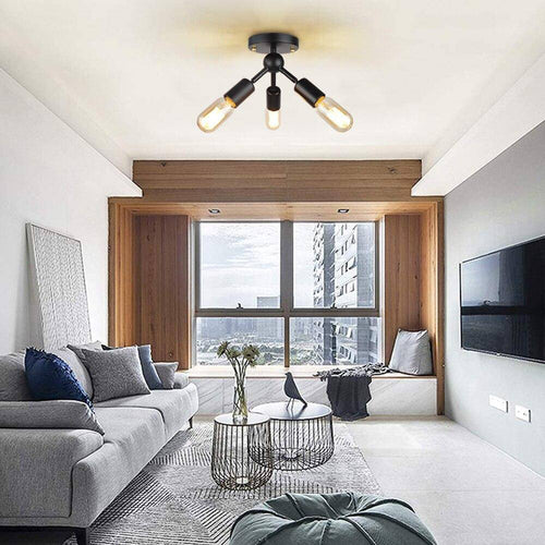Plafonnier moderne à LED en métal noir avec trois lampes style Industriel - vue 2 sur 3