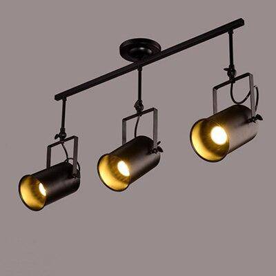 Lustre rétro à LED en métal noir avec plusieurs spots cylindres Loft - vue 6 sur 8