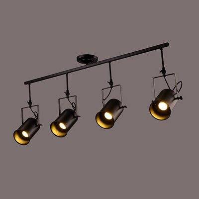 Lustre rétro à LED en métal noir avec plusieurs spots cylindres Loft - vue 7 sur 8