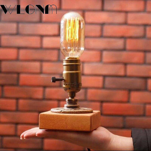 Lampe à poser rétro LED en bois et ampoule Edison Loft Country - vue 4 sur 4