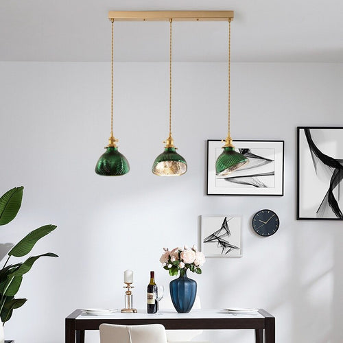 Suspension LED biforme vert et doré Dena - vue 3 sur 13