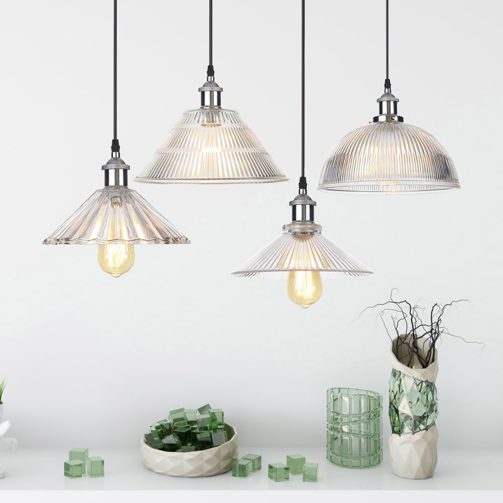 Suspension vintage LED avec abat-jour en verre Bertha - vue 3 sur 25