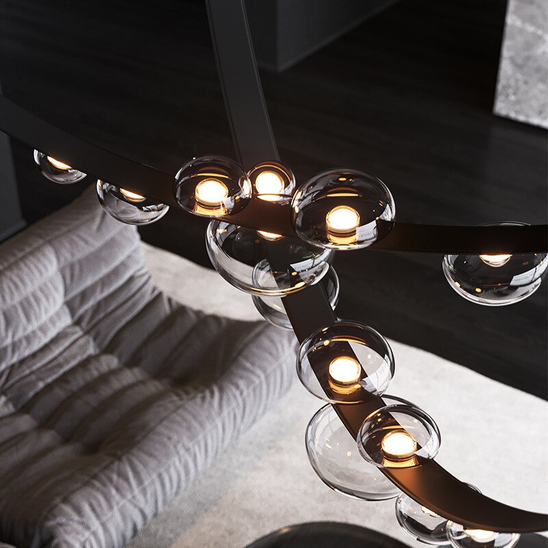 Lustre design en verre et métal Luna - vue 3 sur 7