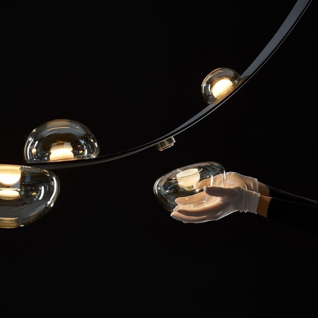 Lustre design en verre et métal Luna - vue 5 sur 7