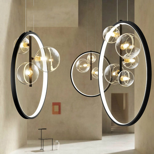 Suspension moderne LED avec anneau et bulles en verre Cala - vue 7 sur 7