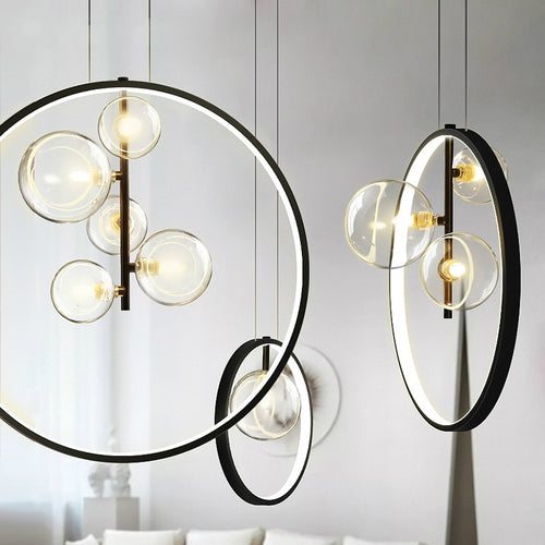 Suspension moderne LED avec anneau et bulles en verre Cala - vue 8 sur 7