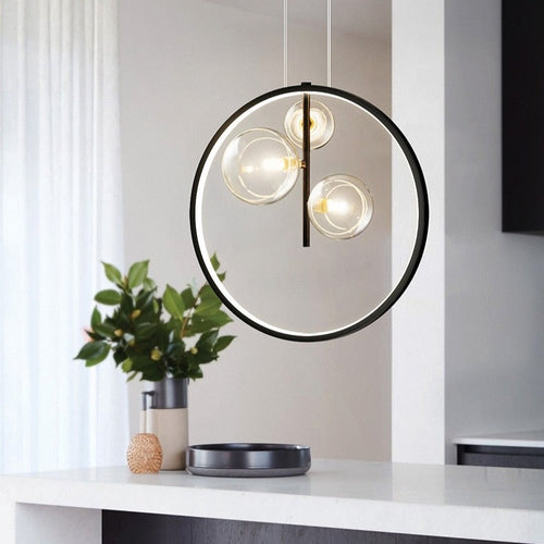 Suspension moderne LED avec anneau et bulles en verre Cala - vue 4 sur 7
