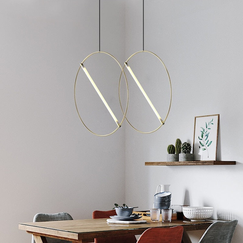 Suspension moderne LED anneau avec barre lumineuse Juncal - vue 3 sur 12