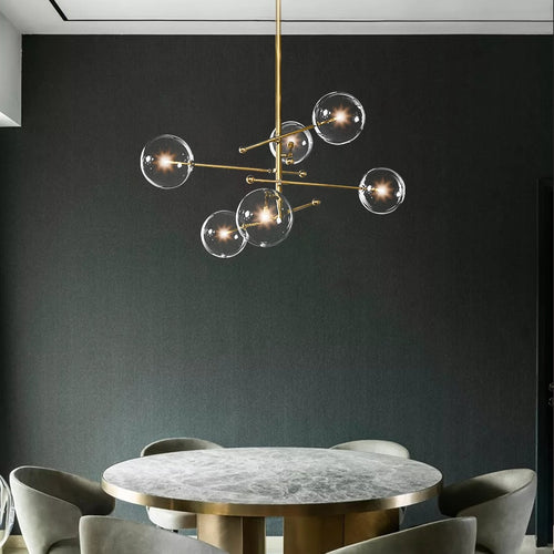 Lustre design LED base en métal doré et globes en verre Zuri - vue 4 sur 16