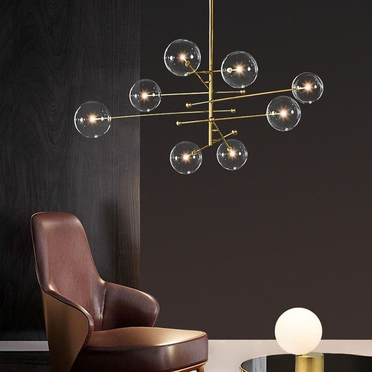 Lustre design LED base en métal doré et globes en verre Zuri - vue 6 sur 16