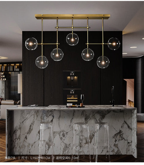 Lustre design LED base en métal doré et globes en verre Zuri - vue 5 sur 16