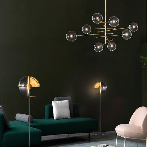 Lustre design LED base en métal doré et globes en verre Zuri - vue 8 sur 16