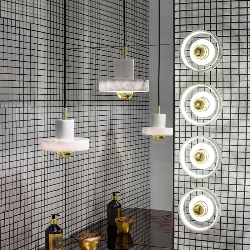 Lustre design LED avec abat-jour en marbre blanc Luxia - vue 2 sur 8