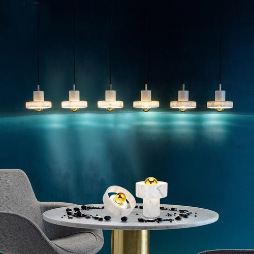 Lustre design LED avec abat-jour en marbre blanc Luxia - vue 4 sur 8