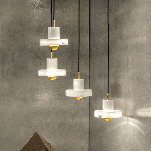 Lustre design LED avec abat-jour en marbre blanc Luxia - vue 5 sur 8