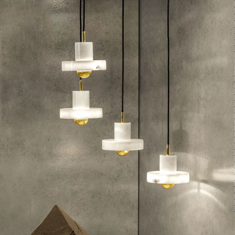 Lustre design LED avec abat-jour en marbre blanc Luxia - vue 4 sur 8