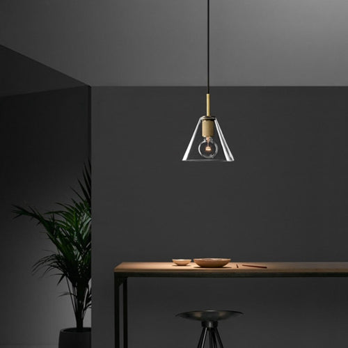 Suspension industrielle en verre et en métal doré Haivy - vue 6 sur 13