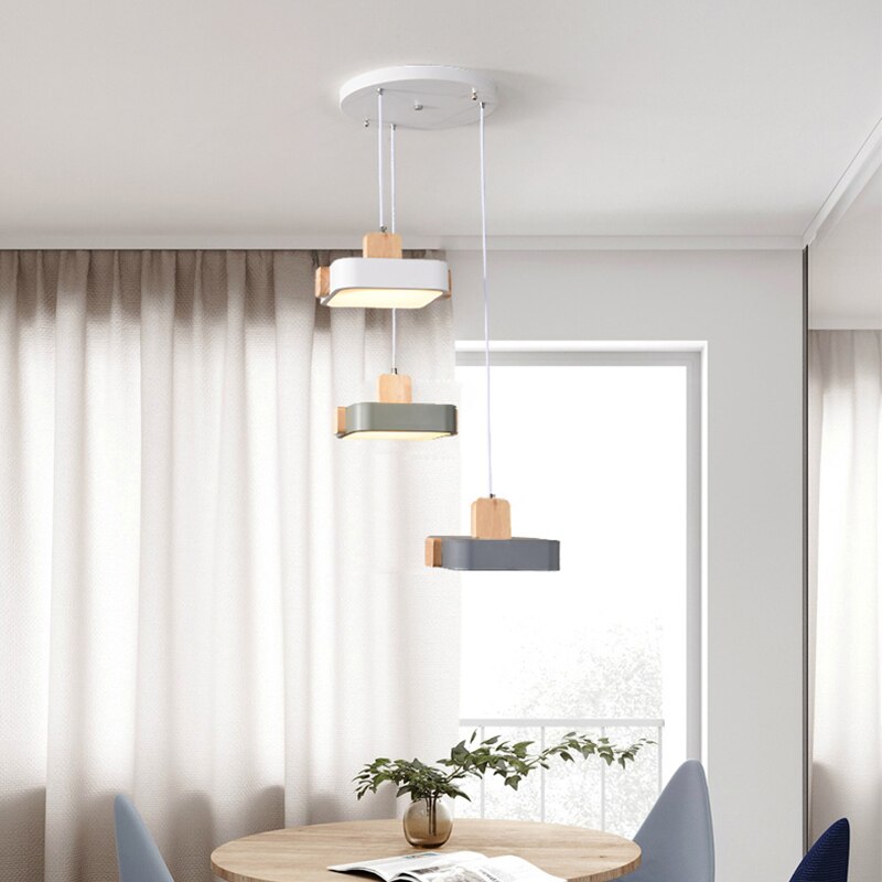 Lustre scandinave LED avec abat-jour en bois Ainhara - vue 5 sur 8