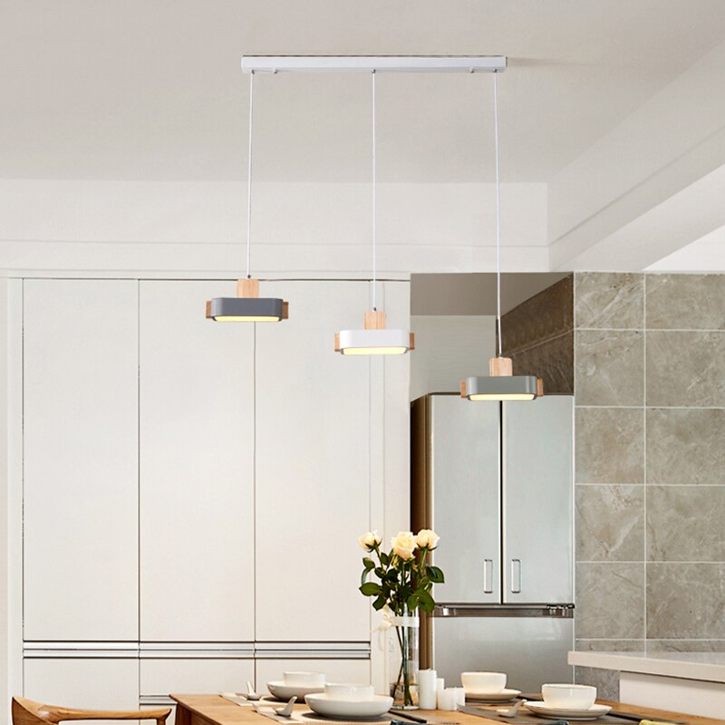 Lustre scandinave LED avec abat-jour en bois Ainhara - vue 2 sur 8