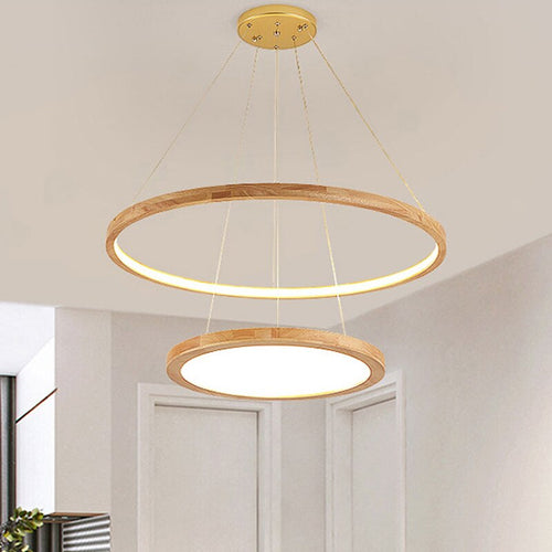 Lustre scandinave avec 2 anneaux lumineux en bois Arya - vue 3 sur 7