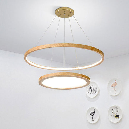 Lustre scandinave avec 2 anneaux lumineux en bois Arya - vue 5 sur 7