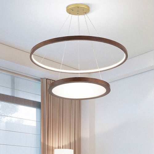Lustre scandinave avec 2 anneaux lumineux en bois Arya - vue 6 sur 7