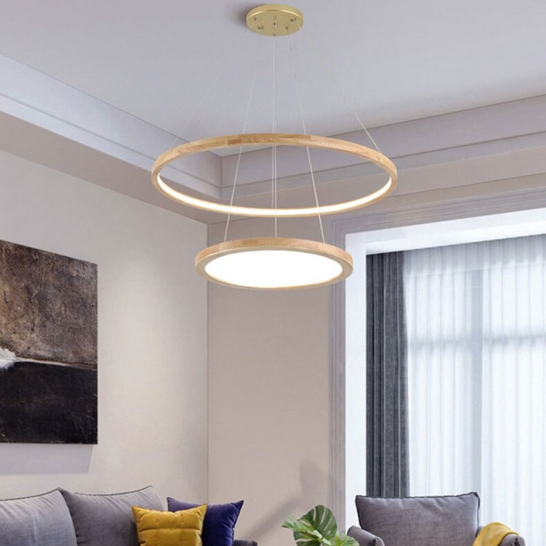 Lustre scandinave avec 2 anneaux lumineux en bois Arya - vue 7 sur 7
