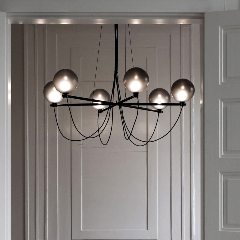 Lustre moderne avec globes en verre gris fumé Lujan - vue 5 sur 6