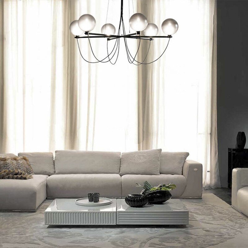 Lustre moderne avec globes en verre gris fumé Lujan - vue 3 sur 6