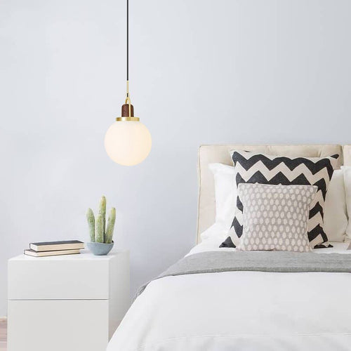 Suspension moderne LED abat-jour en verre et détails en bois Ona - vue 3 sur 9
