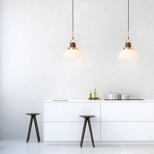 Suspension moderne LED abat-jour en verre et détails en bois Ona - vue 9 sur 9