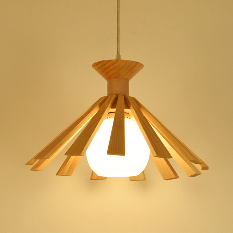 Suspension scandinave LED avec abat-jour conique en bois Xander - vue 5 sur 5