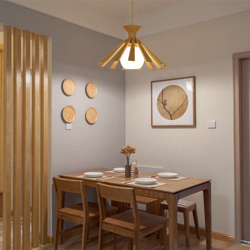 Suspension scandinave LED avec abat-jour conique en bois Xander - vue 3 sur 5