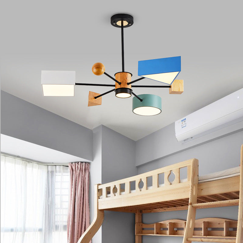 Lustre moderne LED avec abat-jour géométrique coloré Fresia - vue 2 sur 5