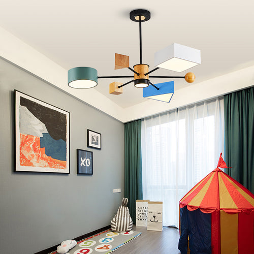 Lustre moderne LED avec abat-jour géométrique coloré Fresia - vue 3 sur 5
