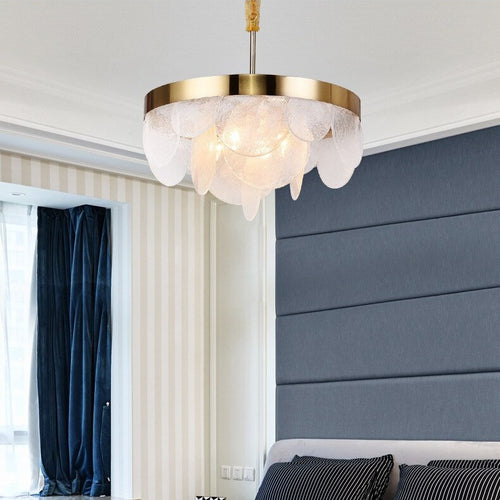 Lustre design LED moderne doré avec rond en verre blanc Art - vue 3 sur 4