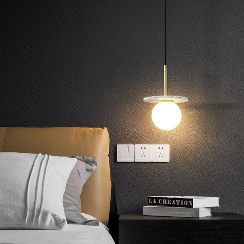 Suspension design avec abat-jour plat en marbre Gianna - vue 5 sur 12