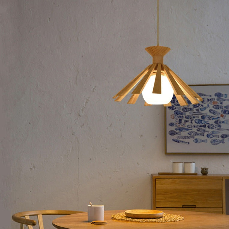 Suspension scandinave LED avec abat-jour conique en bois Xander - vue 2 sur 5