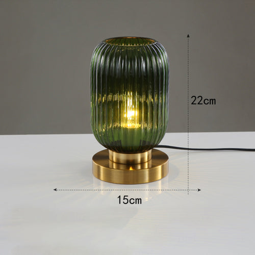 Lampe à poser cylindrique en verre coloré et base dorée Quinn - vue 13 sur 13