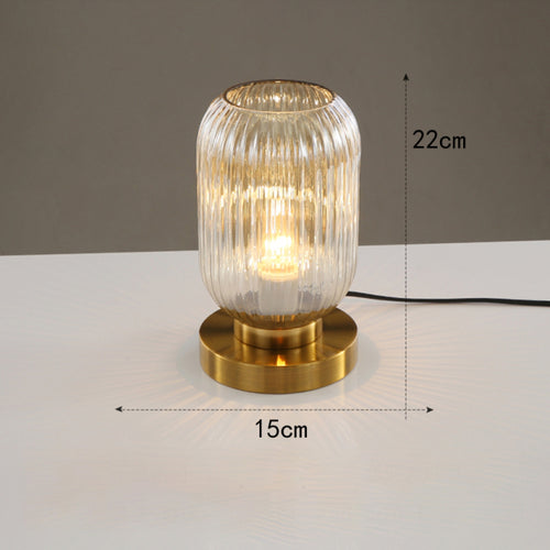 Lampe à poser cylindrique en verre coloré et base dorée Quinn - vue 14 sur 13