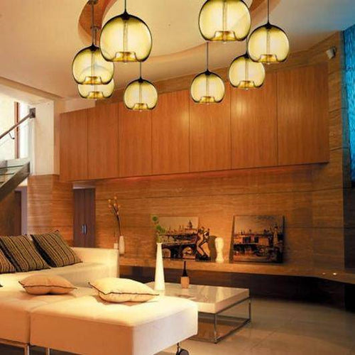Suspension design à LED avec boule en verre de couleur - vue 6 sur 10