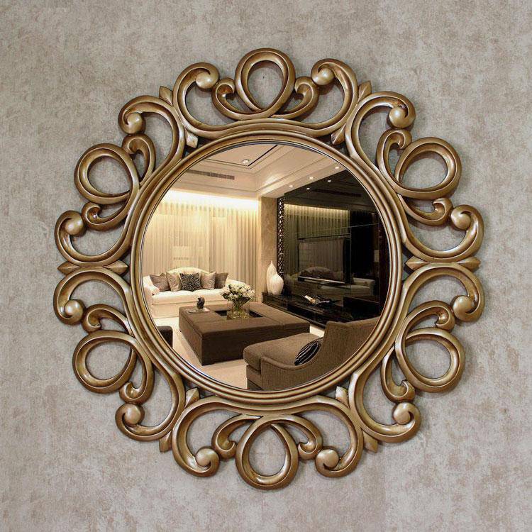 Miroir mural décoratif 63cm rond doré rétro - vue 2 sur 3
