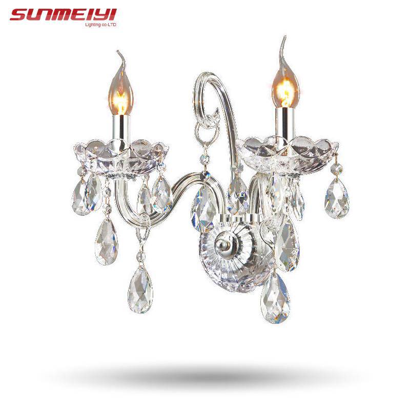 Applique murale chromée en cristal et lampes bougies - vue 2 sur 2